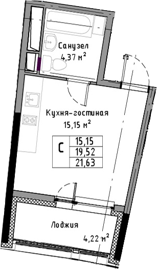 Квартира студия 21.63 м², 5/13 эт., ЖК «NEW TIME»